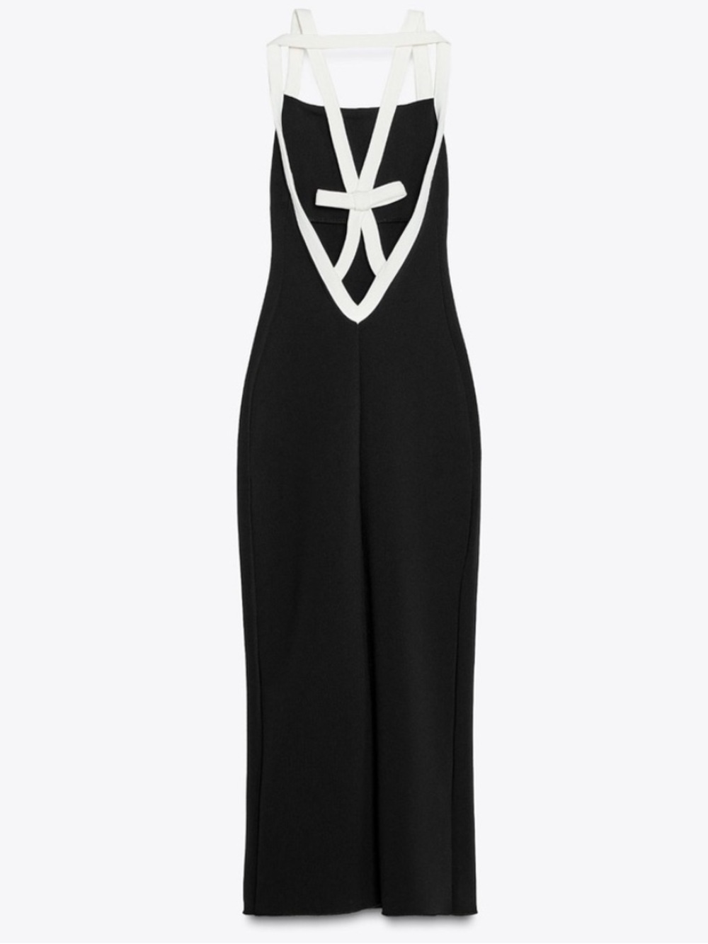 ZARA Sculpt Fabric bow back Black Halter Dress with Contrast white Straps - Picture 7 of 10